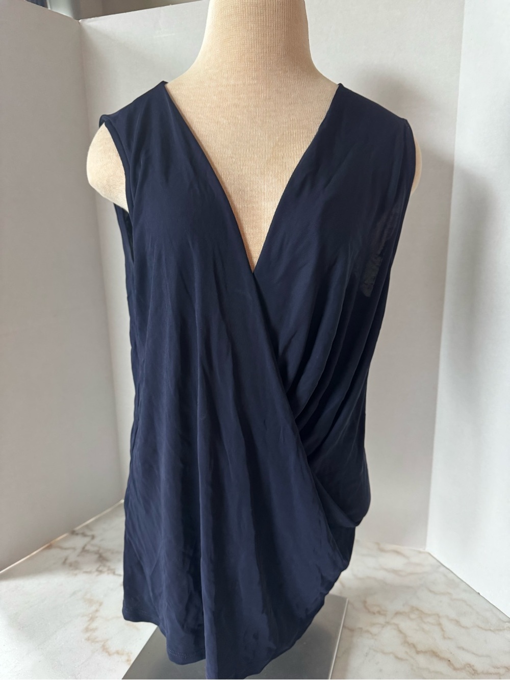 Stella McCartney Navy Sleeveless Draped V-Neck Camisole